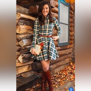 NWT Kiel James Patrick Size L Flannel Tartan Plaid Dress Tie Waist Pockets